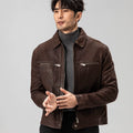 Heavy washed goatskin distressed retroshort genuine leather jacket leather jacket men's outwear sinclub6581