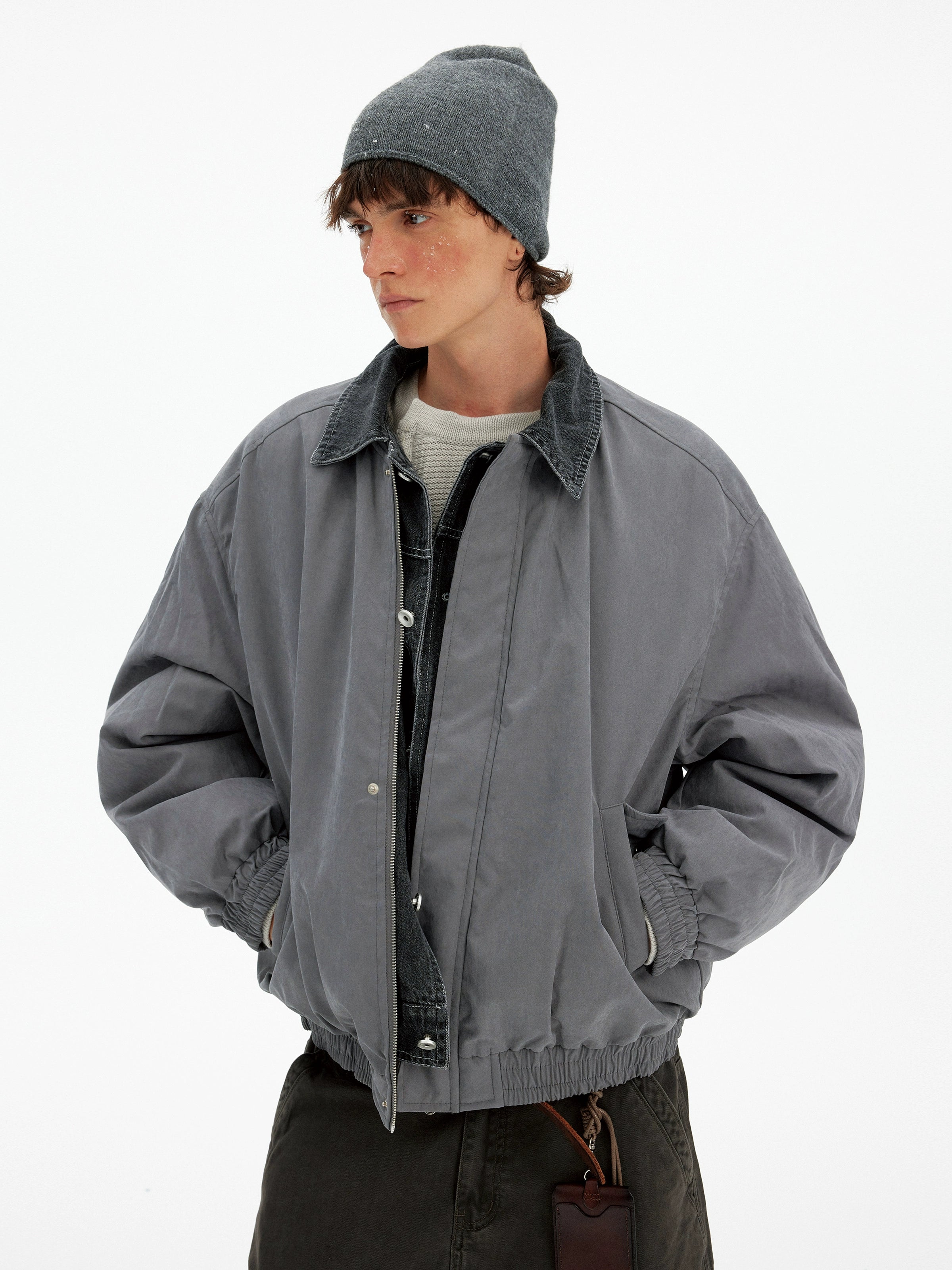 Retro trendy brand fake two-piece warm cotton clothes for men and women loose and casual design winter thickened jacket