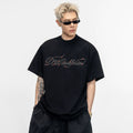 Heavy industry handwritten font hot diamond pure cotton wide short sleeve t-shirt summerlooseeasiest for matchtops men sinclub7060