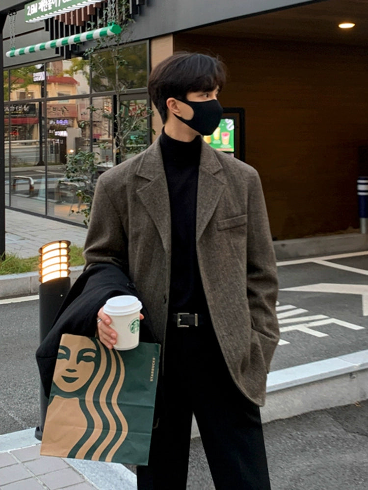 Woolen blazer Men's autumn and winter Korean loose trend thickened high-end small suit top