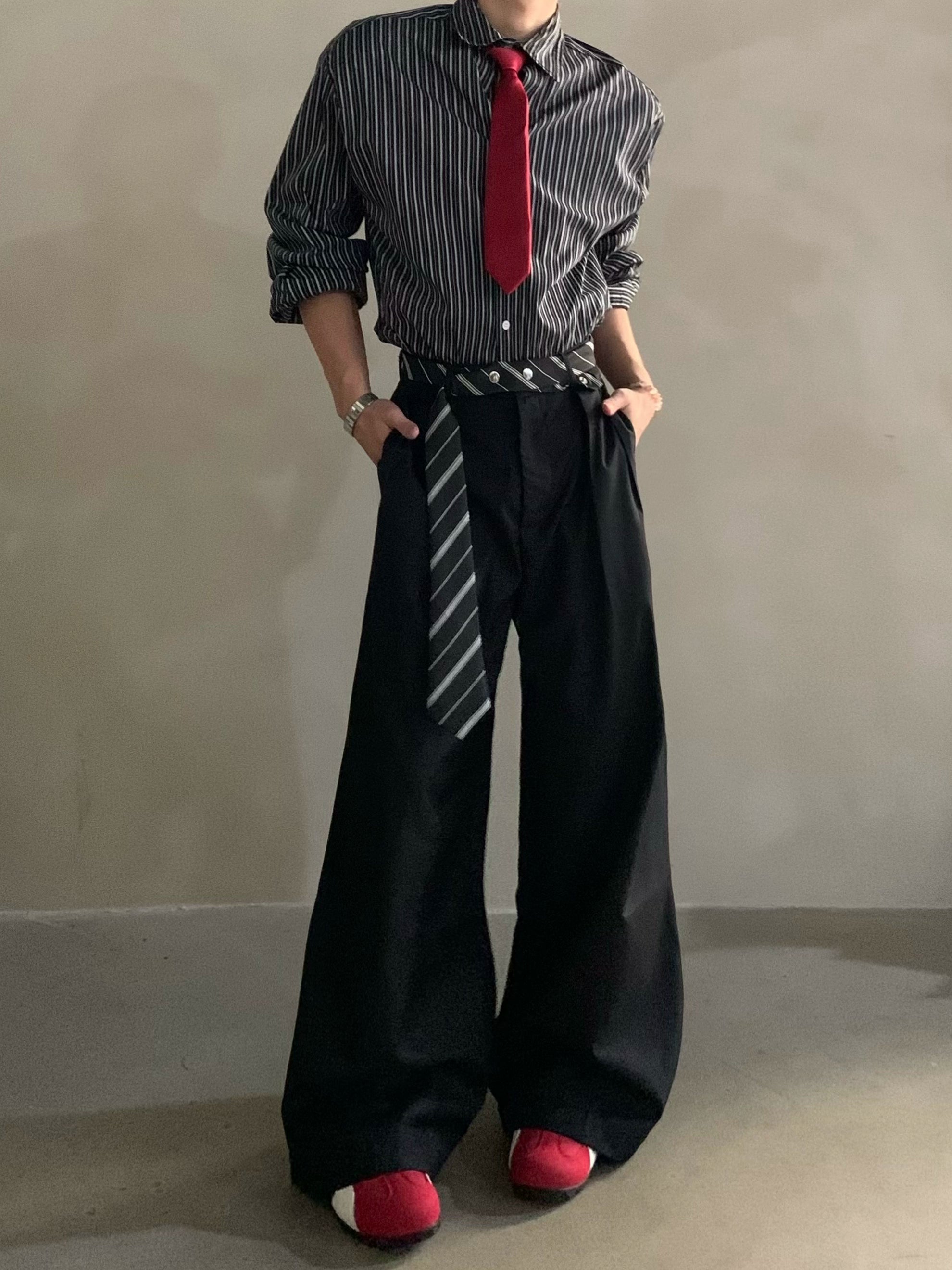 High-end niche scarf design scimitar casual pants men's non-ironing and drape casual pants tide