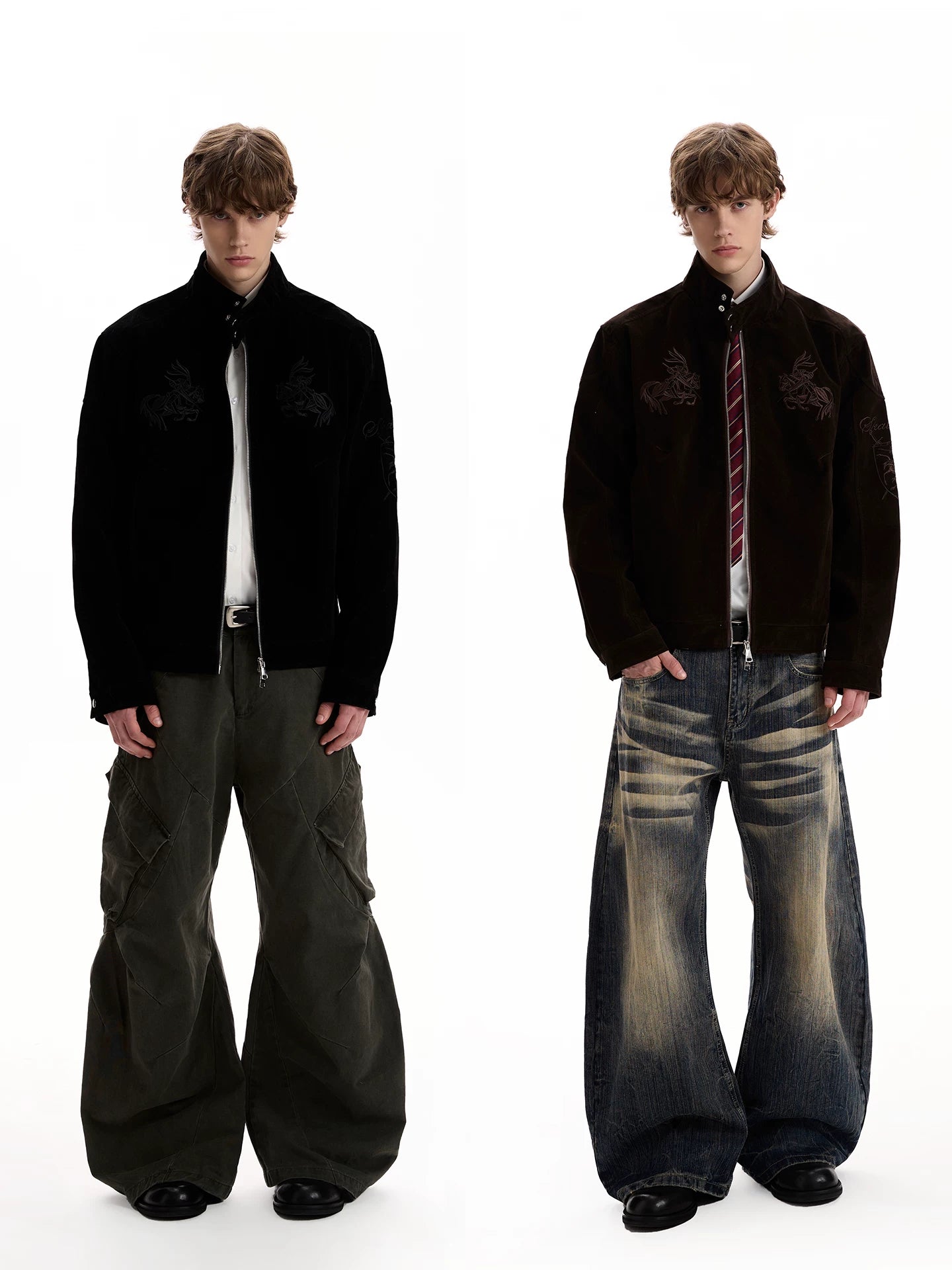 American retro silhouette suede hunting jacket boxy version short harrington workwear stand collar outwear SIN027