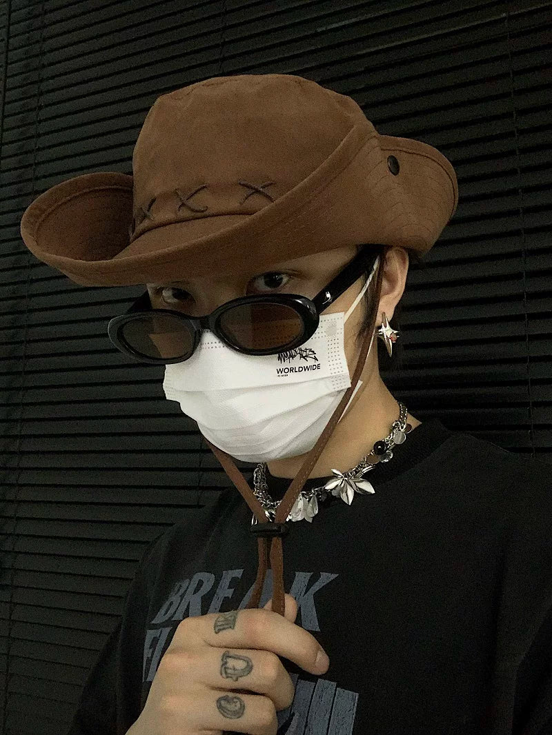 Western cowboy hat spring summer sun protection visor american retro outdoor camping wide brim fisherman hat hiking hat trendy