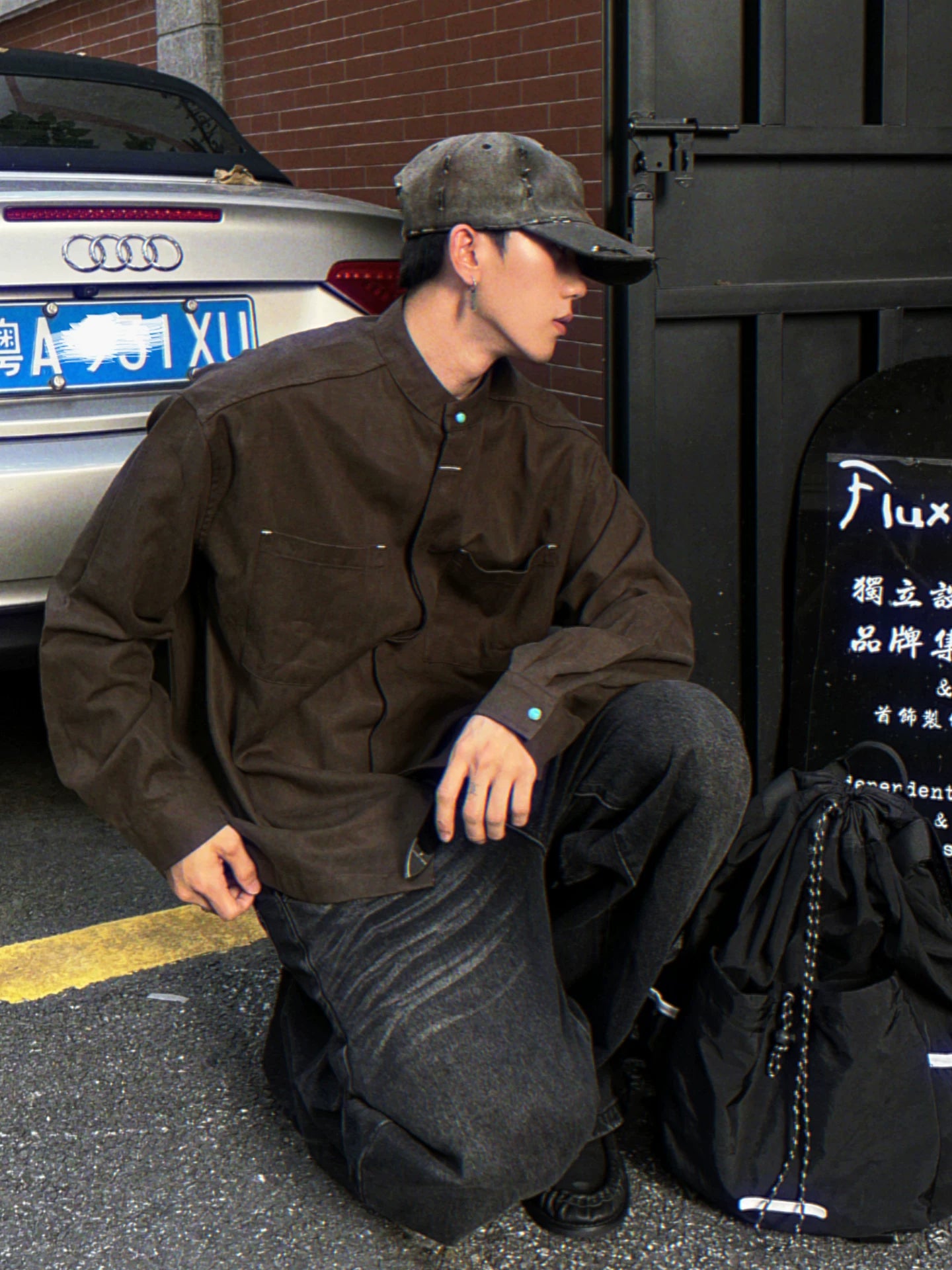 Relaxed casual american retro old money style yuppie green stone long sleeves shirt men  SIN094