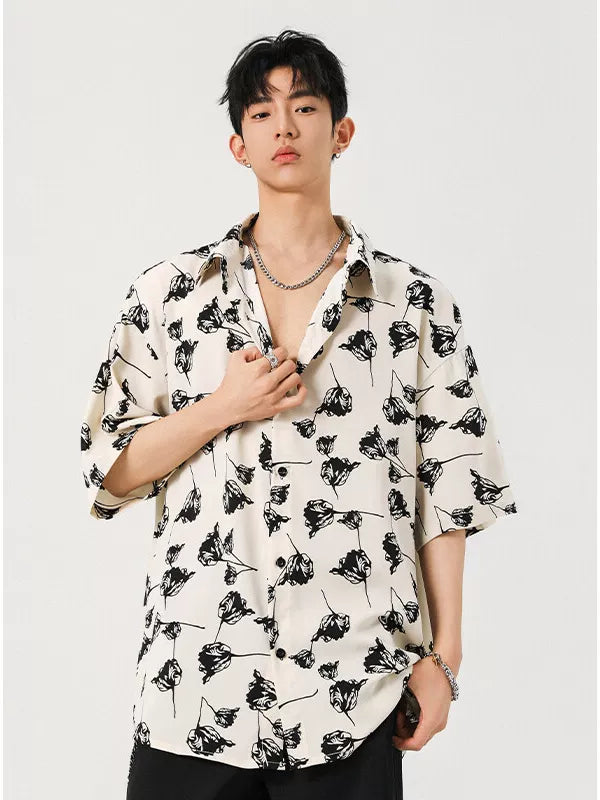 Hawaiian flower shirt men's short-sleeved quick-drying ice silk shirt  SIN0898