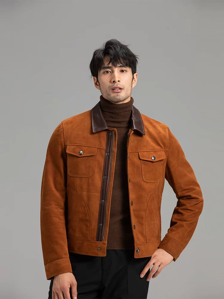High-end imported mixed breed goatskin suede leather jacket for men sinclub6790