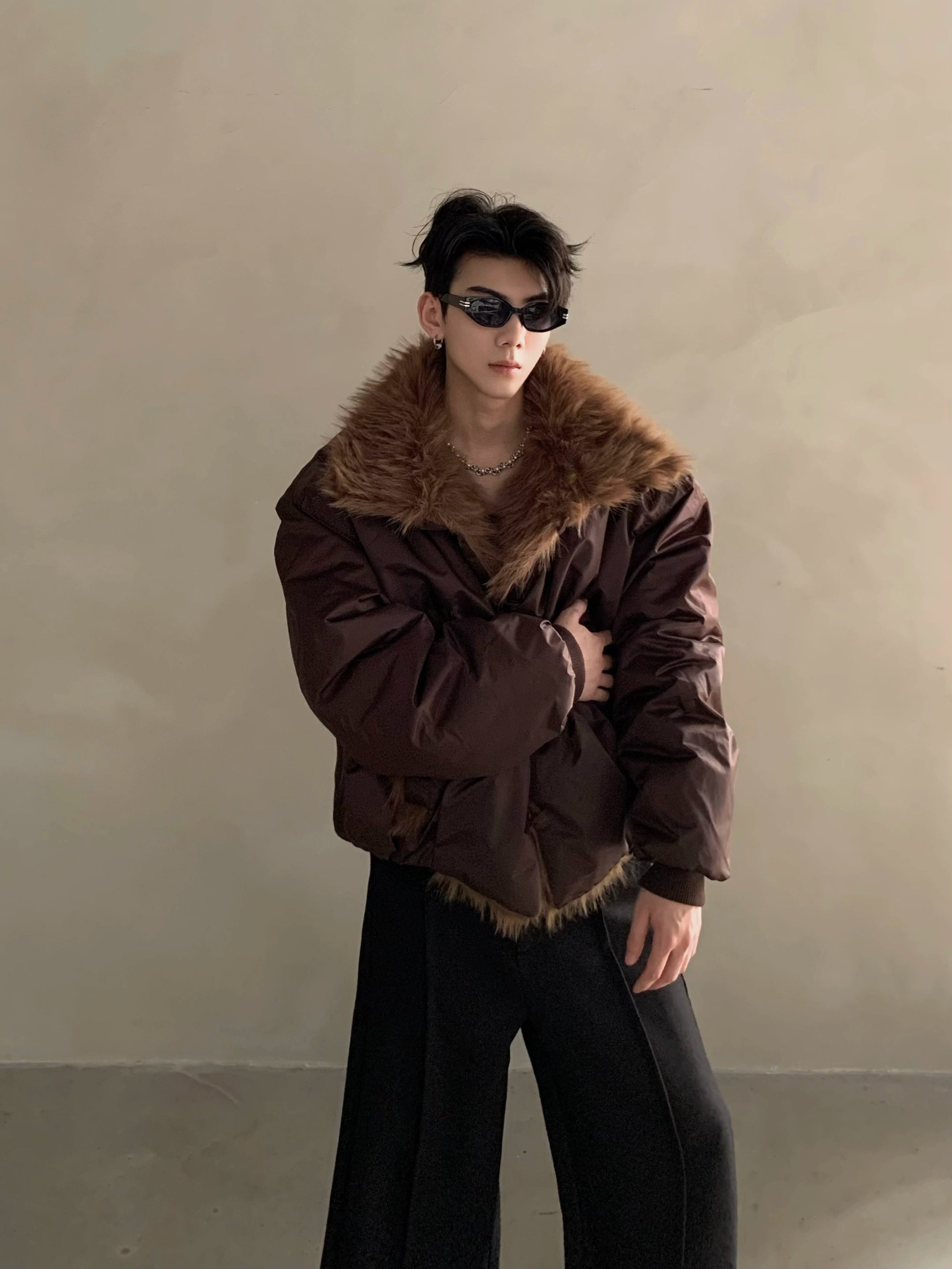 Noble mink hair seat mountain carving jacket men's winter piled thickened heavy fur collar cotton clothes tide
