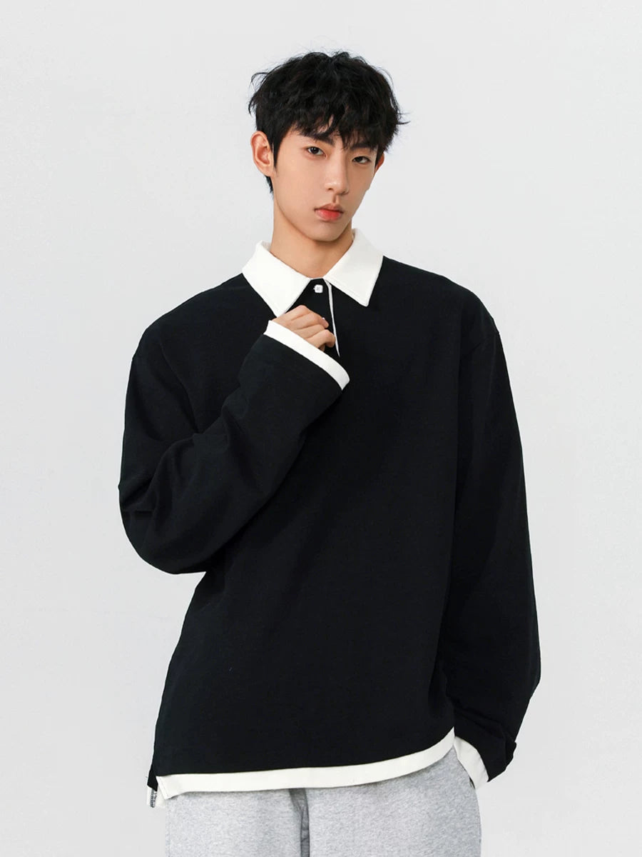 American style fake two-piece shirt collar polo sweatshirt for men  SIN008