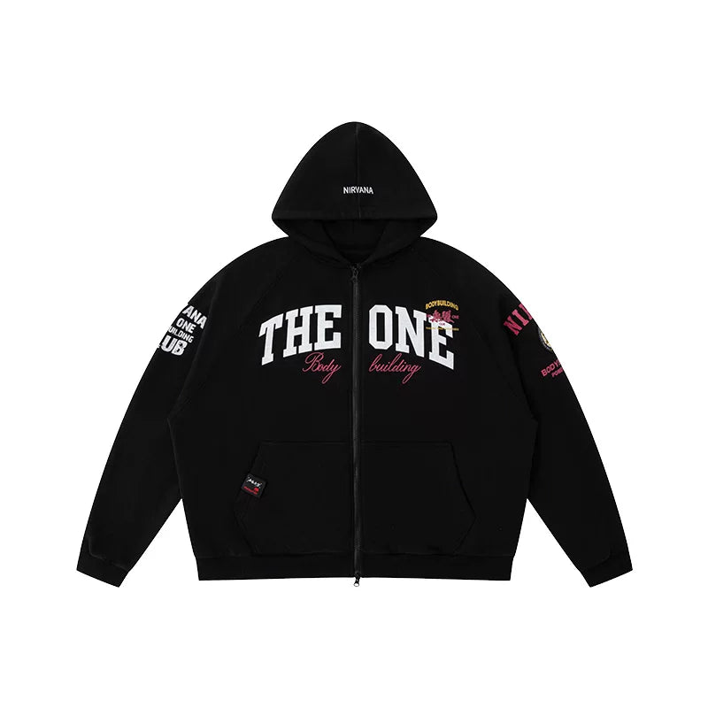 Raglan hooded zipper sweatshirt retro streetwear men's hardcore oversized   SIN0863