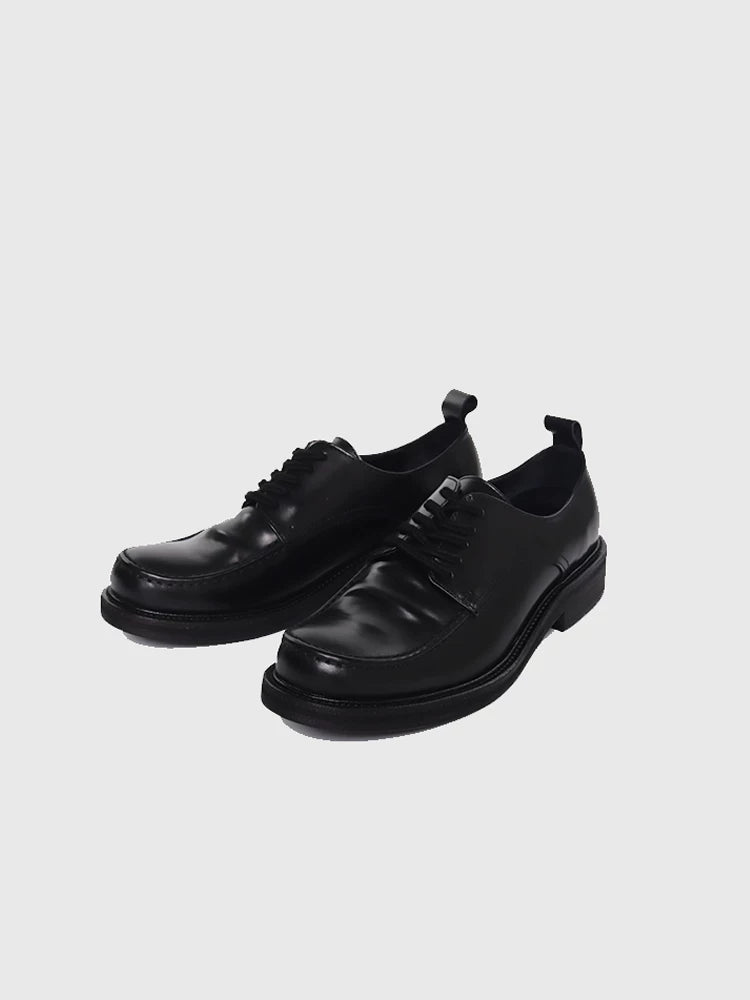 Vintage cordovan leather casual shoes for men, handcrafted wrinkled british style versatile genuine leather commuter derby shoes