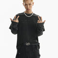 American retro print striped crew neck long sleeve t-shirt - men's spring casual loose fit faux two-piece top  sinclub9441