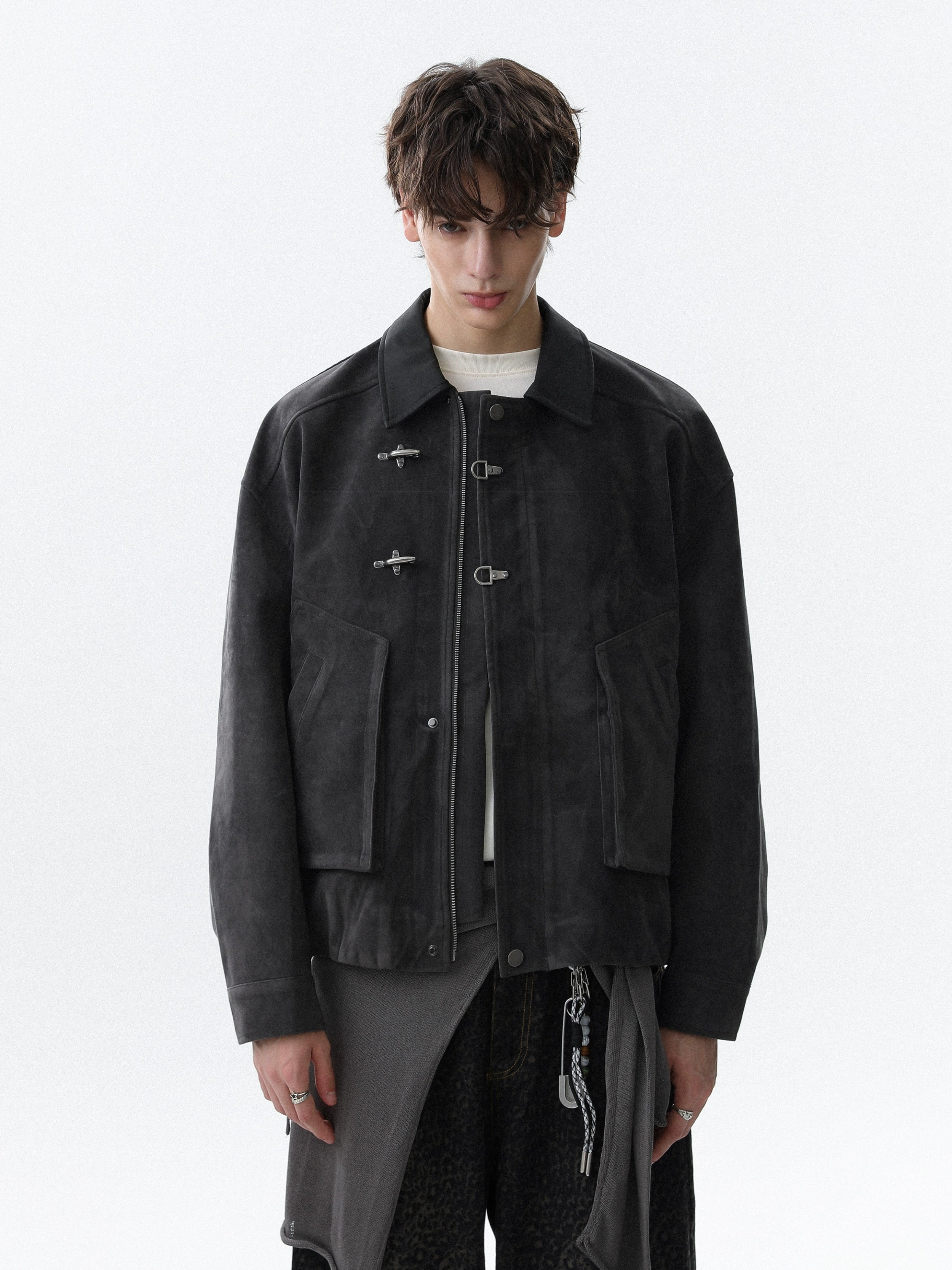 American retro cashmere short lapel autumn coat men's high-end trendy brand ruffian handsome suede jacket