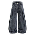 American high street trendy brand handsome washed deconstructed patchworkloose wide leg straight-leg denim pants men's summer  sinclub6260
