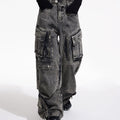 [PEOPLESTYLE] Multi-pocket wide leg casual jeans st2096