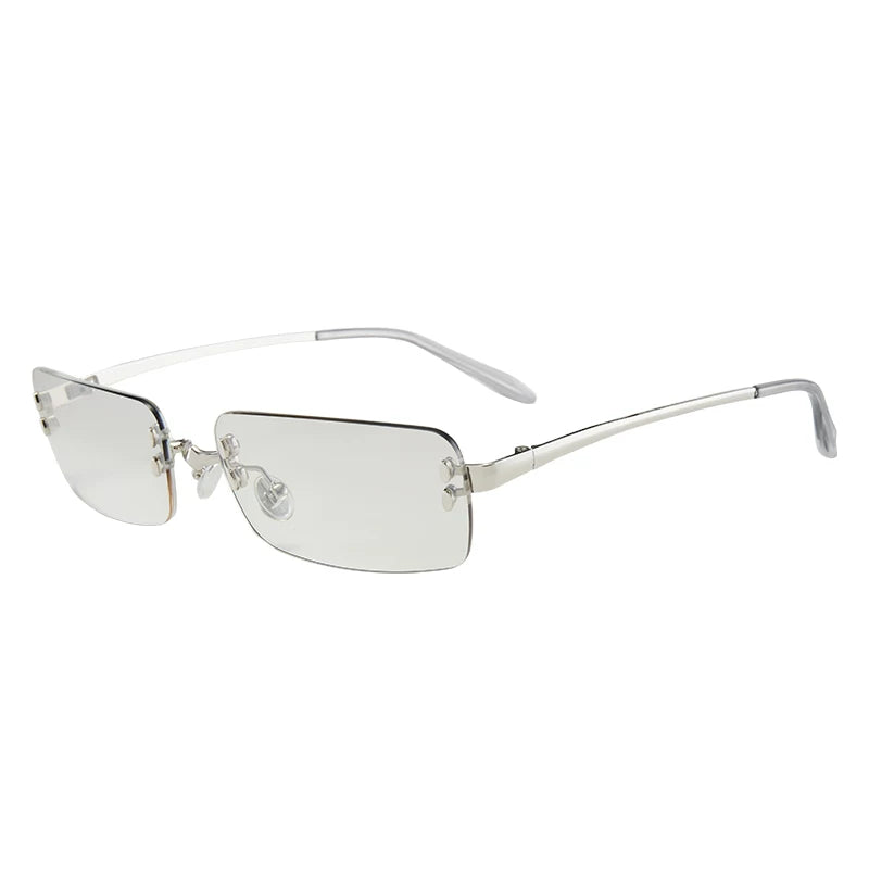 Metal frameless gradient mercury gray sunglasses - old money style