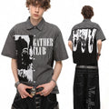 Original trendy brand visual dark character printing short sleeve shirt men's summer handsome looseplaid half sleeve shirt  sinclub6468