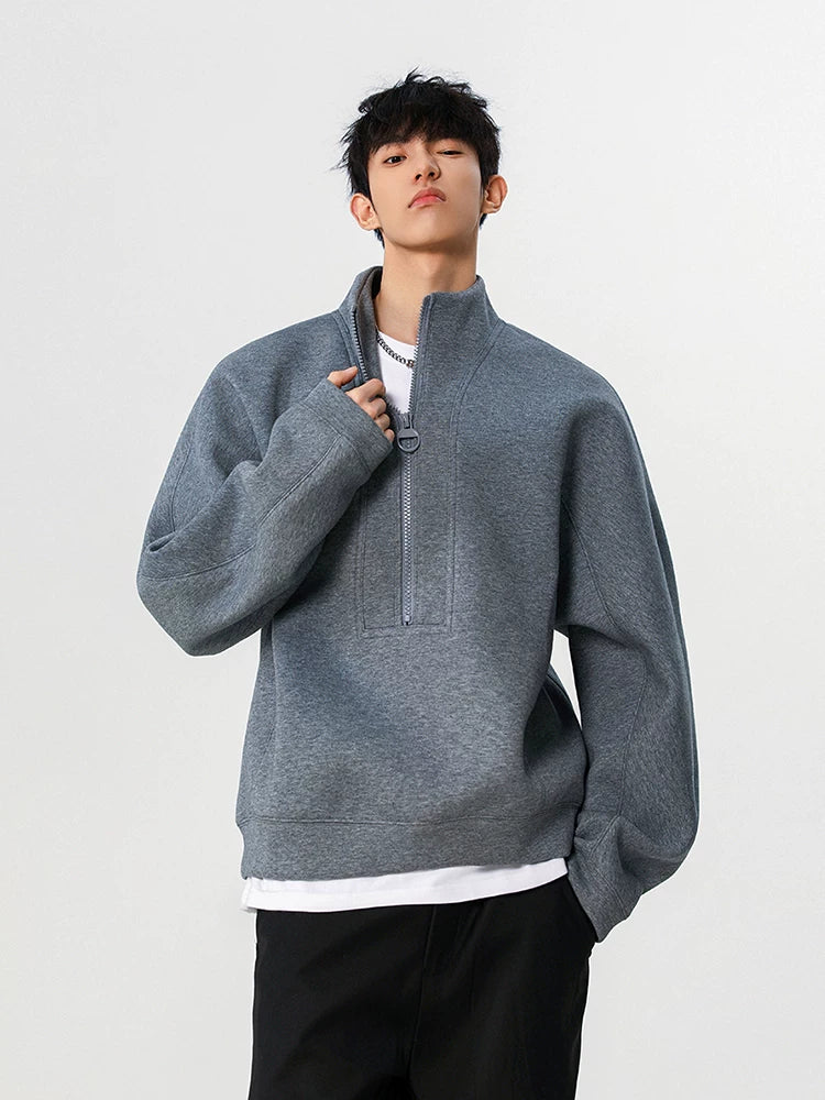 Stand collar half-zip sweatshirt men's american heavy weightloosecleanfitoutwear  SIN004