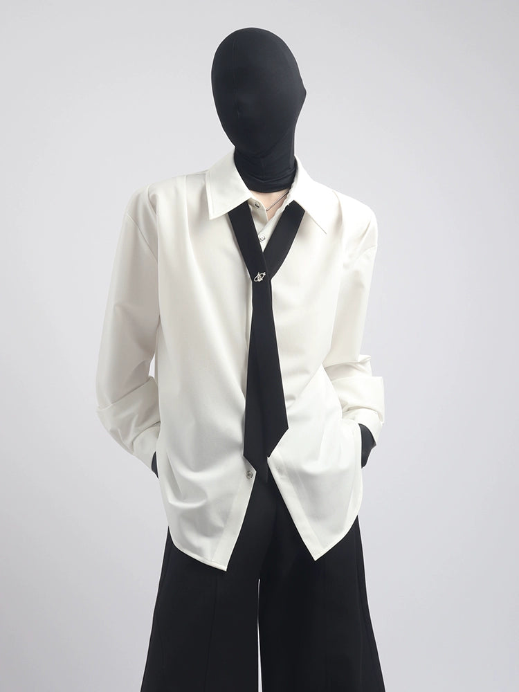 High-end ruffian handsome tie decorative shirt men's solid color versatile fashion men's shirt