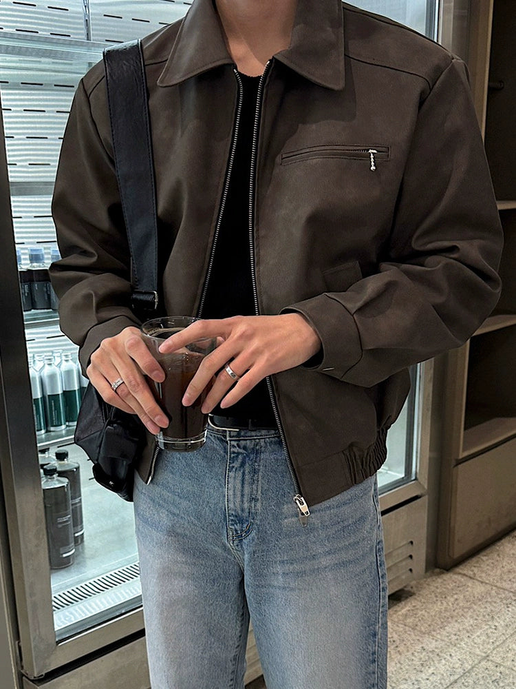 American retro short leather jacket men's autumn loose lapel leather jacket Korean trend ruffian handsome locomotive clothing