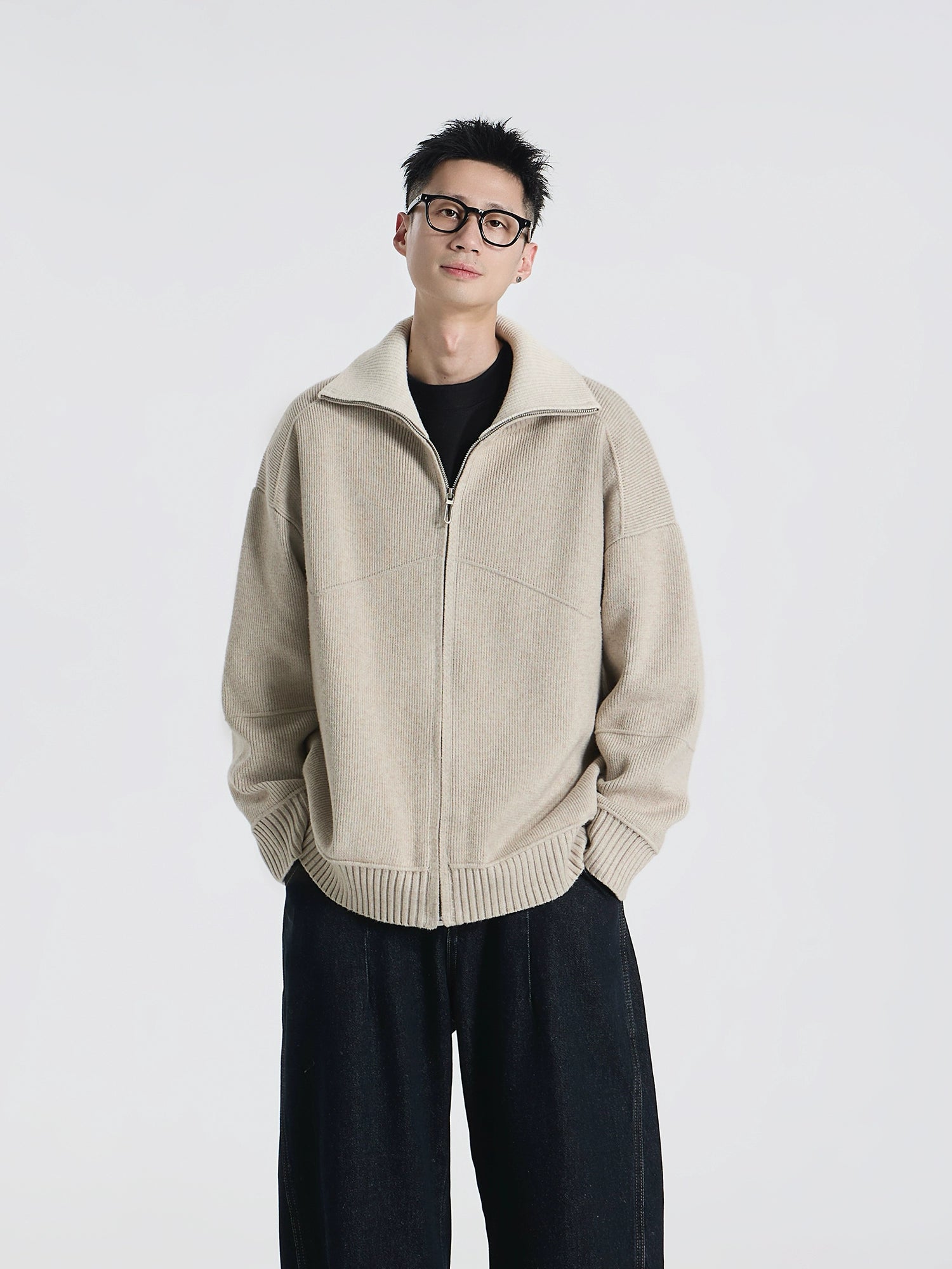 Barn style high luxury contrasting color lapel knitted cardigan jacket versatile sweater top