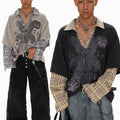 American v-neck long sleevest-shirt spring thin lapel sweatshirtloosefake two-pieceoversizetops  sinclub8641