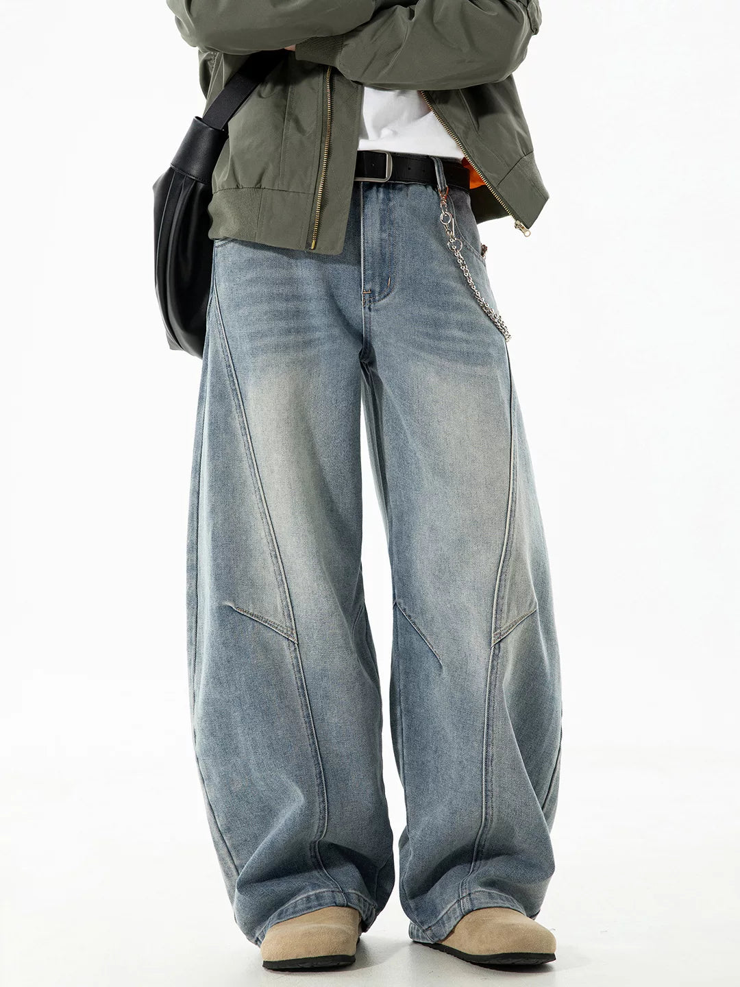 American high street washed deconstructed scimitar jeans distressed workwear loose pants SIN021