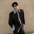 High-end niche design silhouette splicing shirt men's ruffian handsome solid color loose trend shirt