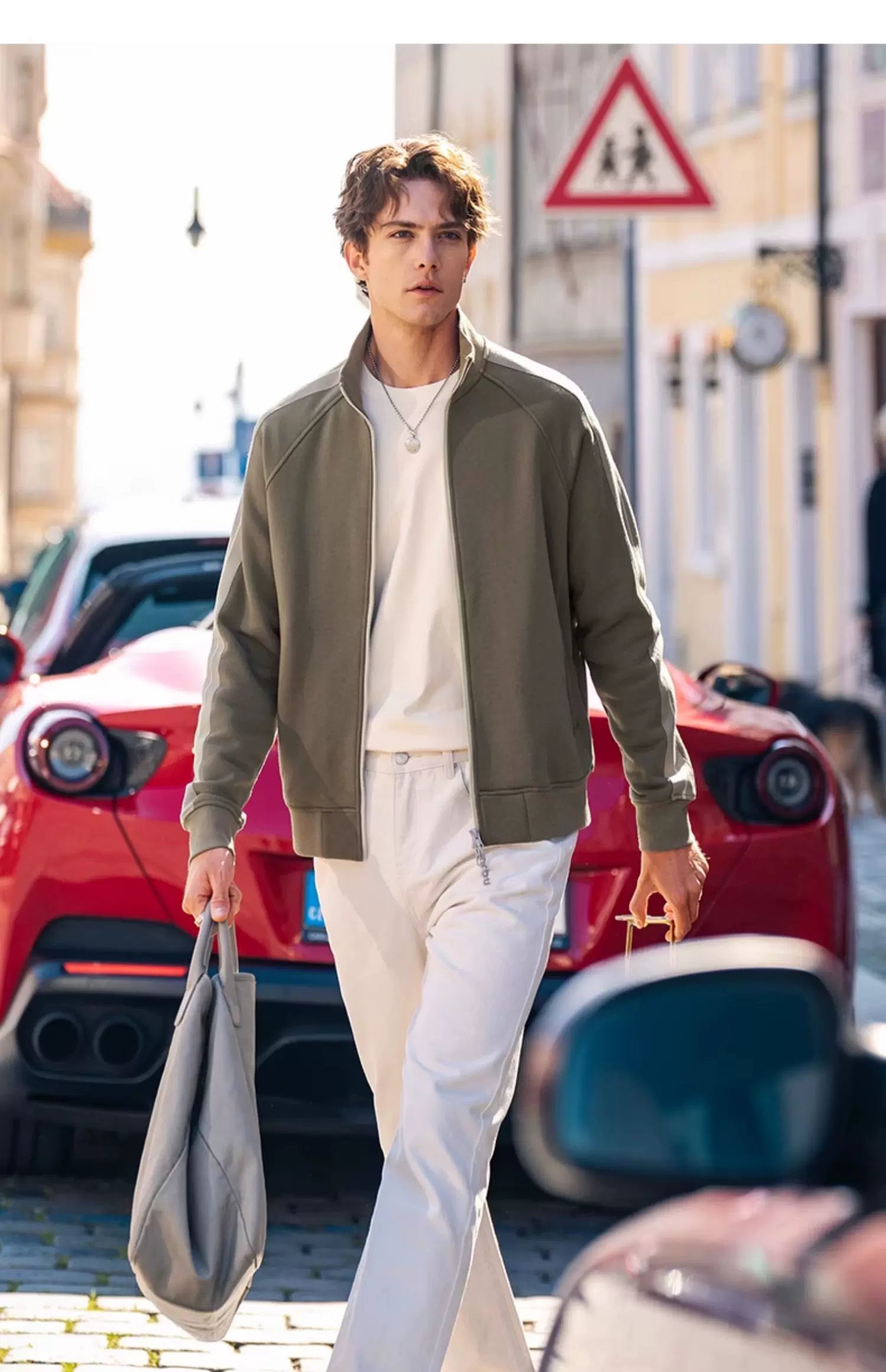 Double zipper jacket men's stand-up collar autumn and winter casual top striped fashion jacket WY030