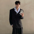 Niche high-end Miu striped shirt collar shoulder padded suit men's ruffian handsome suit jacket