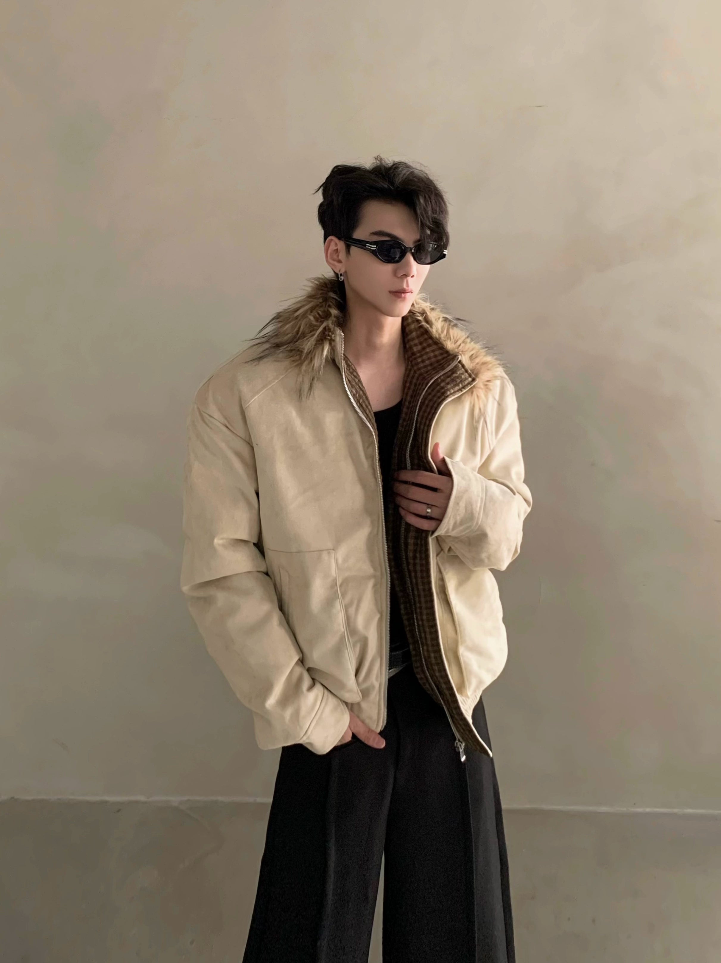 Winter niche high-end fur collar design seat mountain carving cotton-padded coat male ruffian handsome warm thickened coat