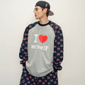 Love you old air layer printing raglan sleeves round neck sweatshirtloose scimitar sweatpants suit