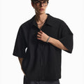 Short and wide texture short-sleeved shirt zipper shirt jacket WY085