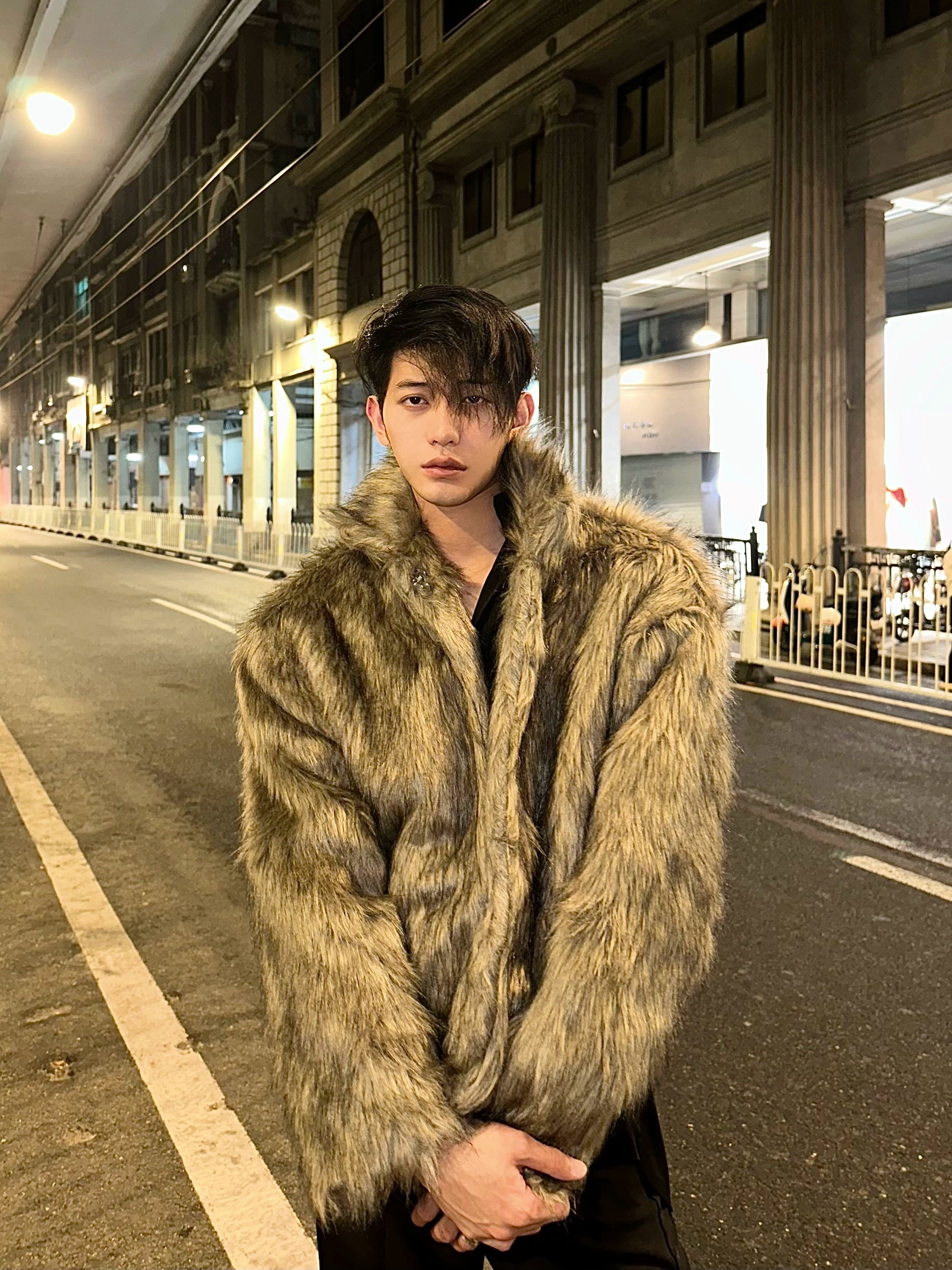 Winter high-end fashionable environmentally friendly fur short jacket male ruffian handsome lapel fur integrated jacket