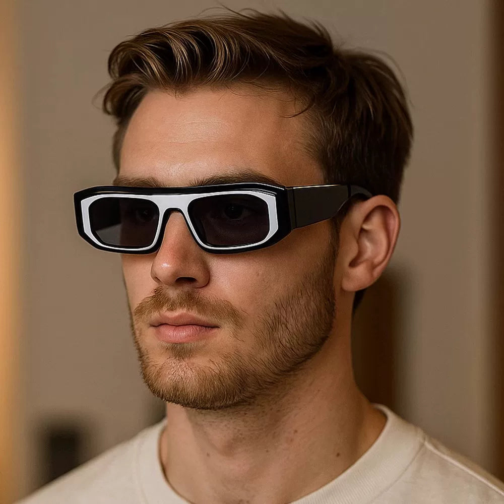 Retro chic irregular square sunglasses - slimming hipster punk cat-eye shades for round faces