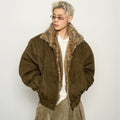 American heavy suede suede imitation fox hair cotton jacket, loose and wide shoulder padded thick coat in winter