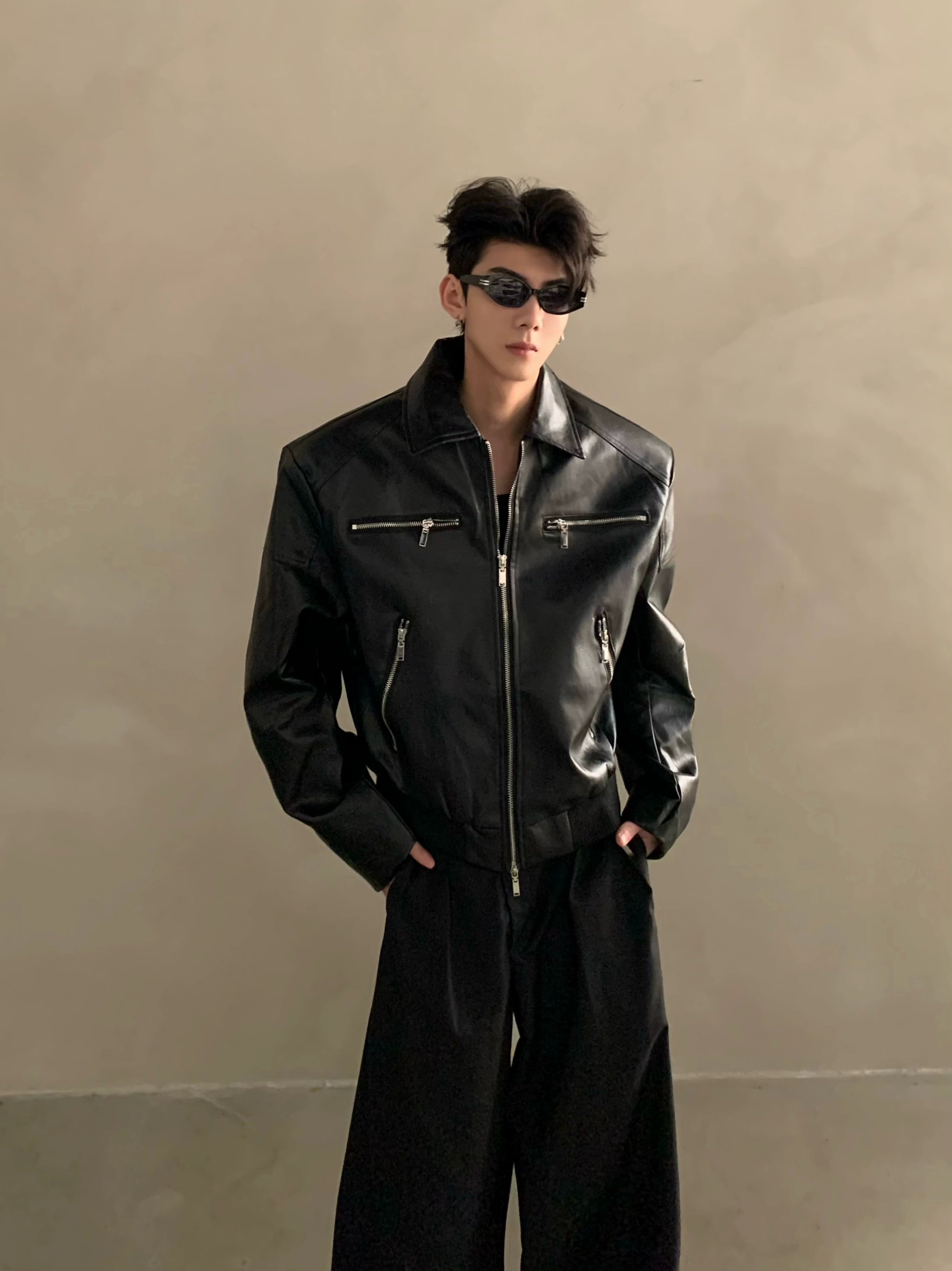 Niche deconstruction zipper design jacket premium American gallery cleanfit leather jacket