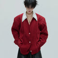 Extravagant fake two-piece sweater retro handmade pearl thickened lapel knitted cardigan