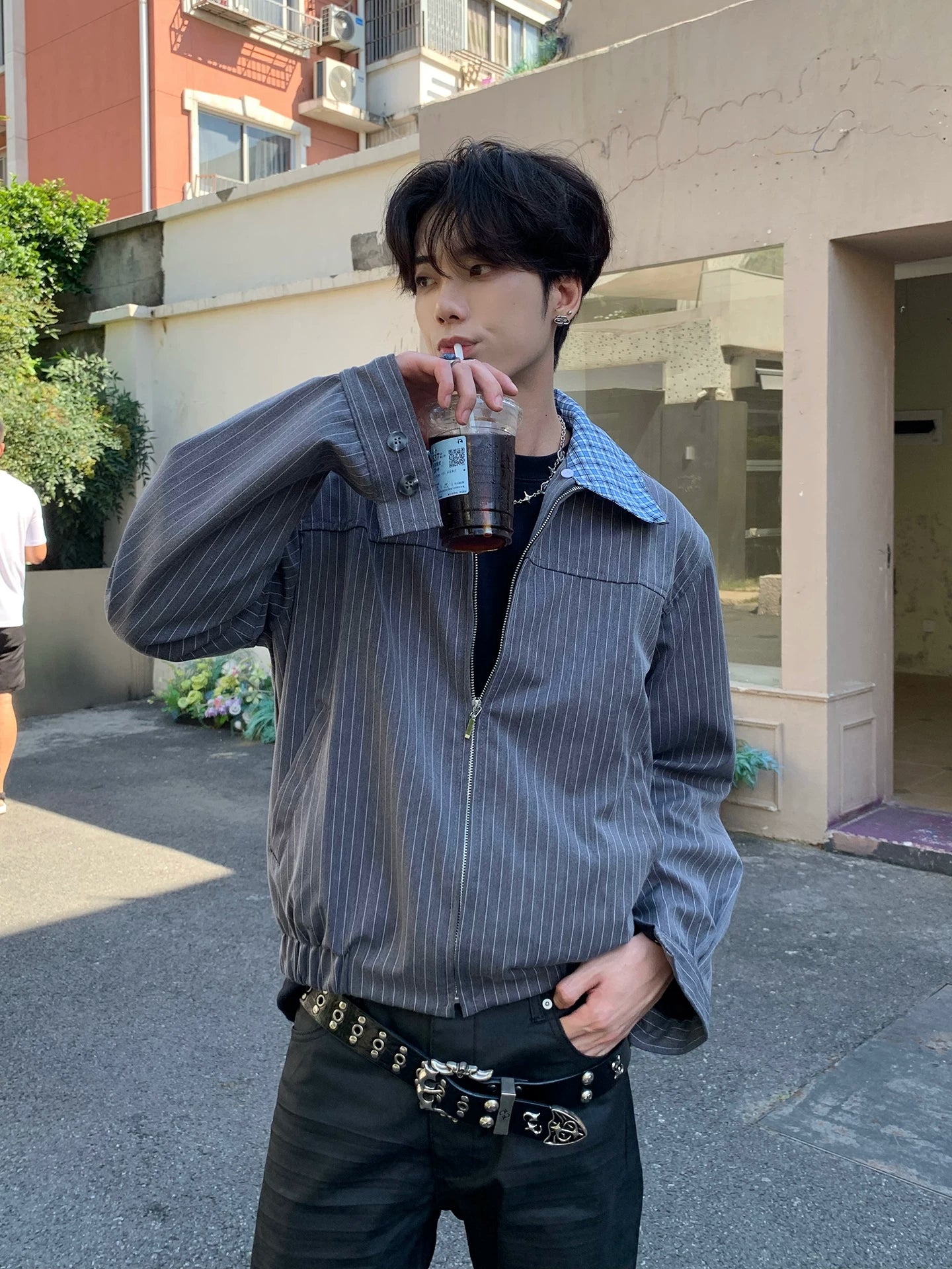 New nordic urban two-piece look jacket for men - spring/autumn american trendy retro high-shoulder premium jacket  SIN067