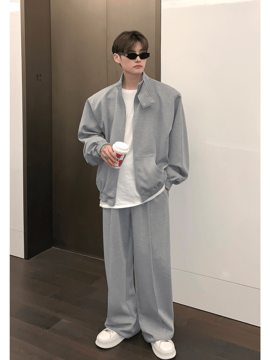 [CUIBUJU] Stand collar shoulder pad cardigan sweater set-up st1811