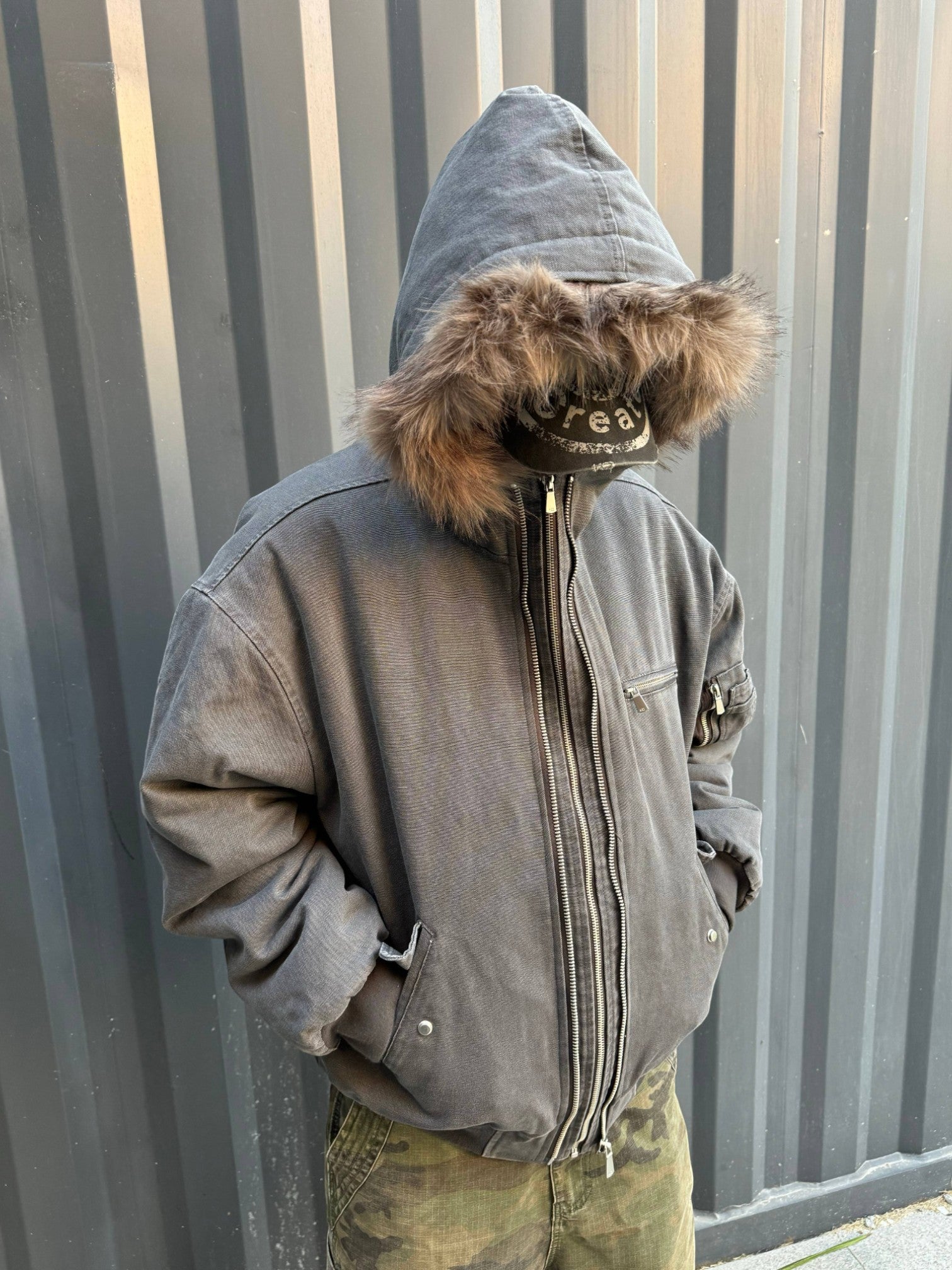 [Hermit] MULTI-ZIP FUR TRIM PADDED JACKET st5024