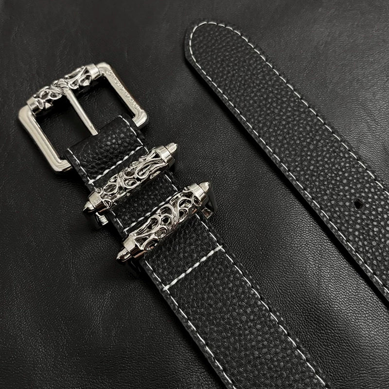 Roller y2k metal leather belt men's design sense niche styleeasiest for matchretro belt
