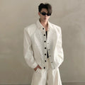 Niche high-end white shoulder padded jacket jacket men's autumn trousers suit minimalist style