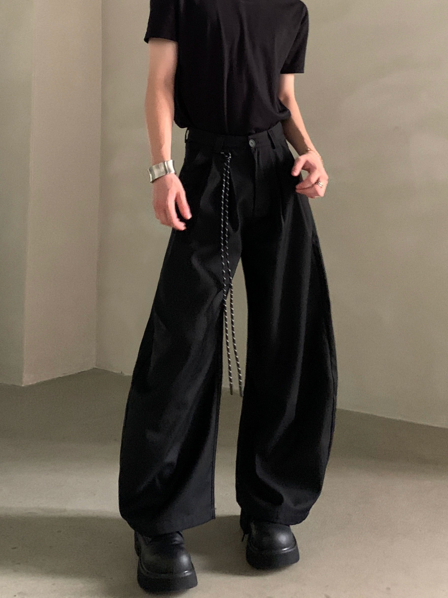 American senior cleanfit black scimitar trousers men's loose casual wide-leg sickle trousers