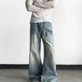Bamboo pattern washed classyjeansmen american casuala-line silhouette straight-legpants sinclub6849
