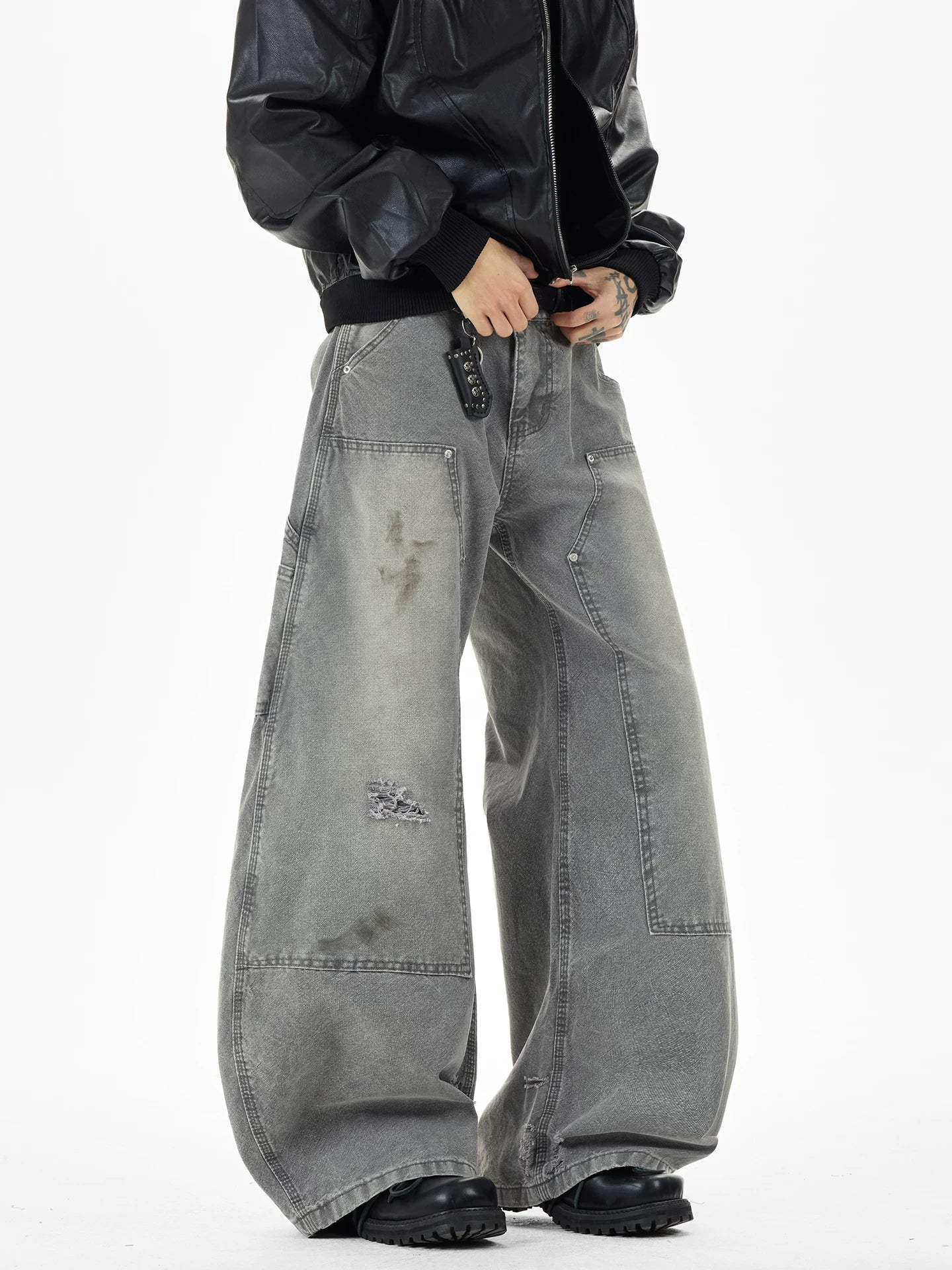 American patchwork distressed lumberjack jeans  SIN0858