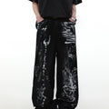 Niche design graffiti American jeans men's straight wide-leg pants loose European and American high street pants