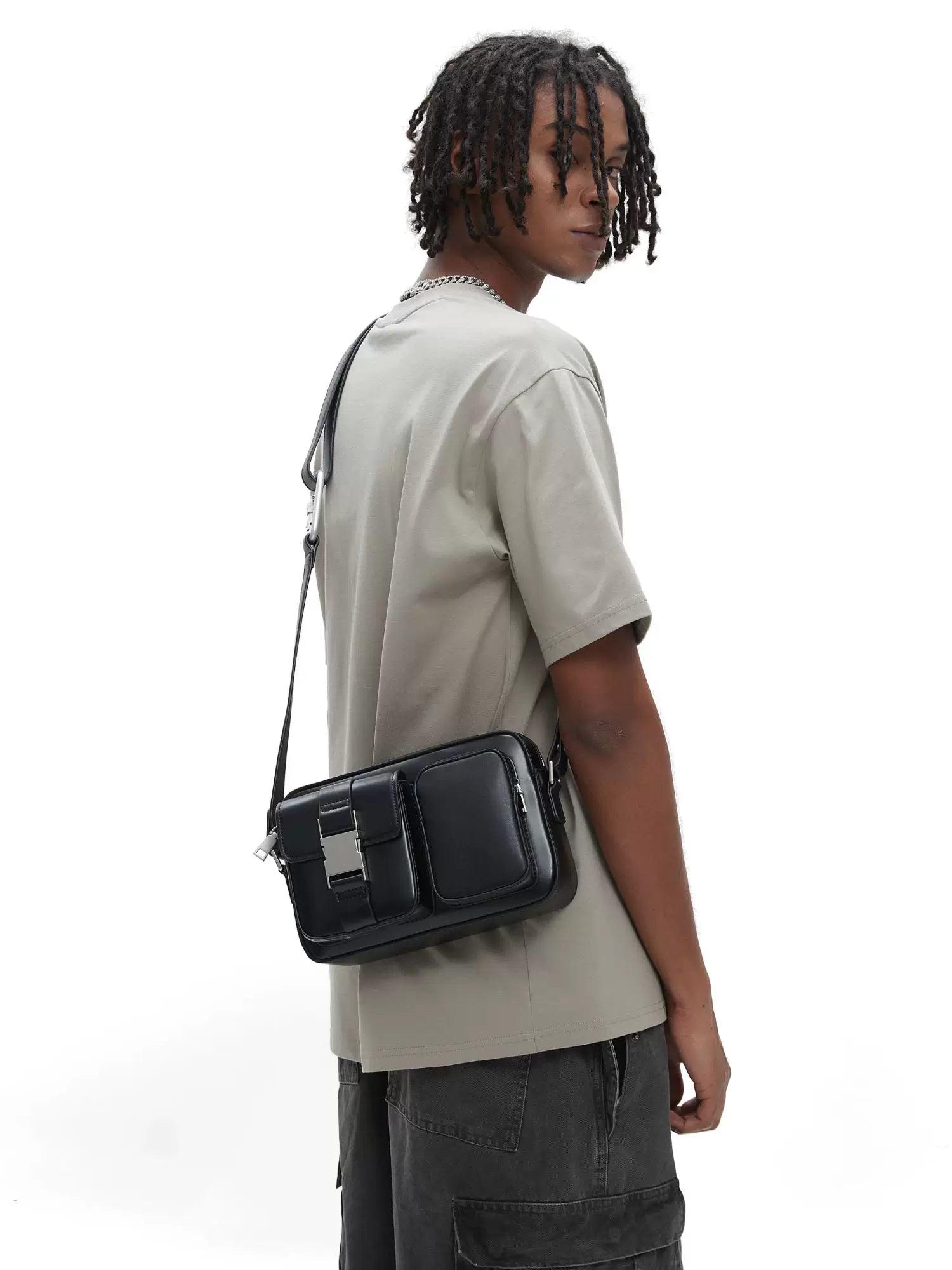Men's camera bag - designer messenger bag, trendy brand, techwear style, leather shoulder/crossbody bag for men
