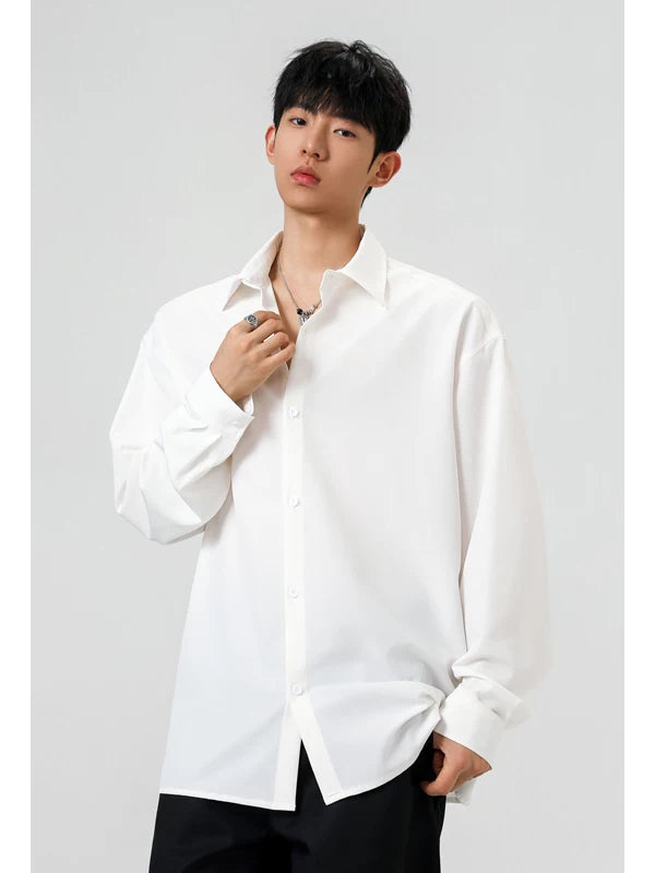 Black shirt men's long sleeves cleanfit layered shirt  SIN007