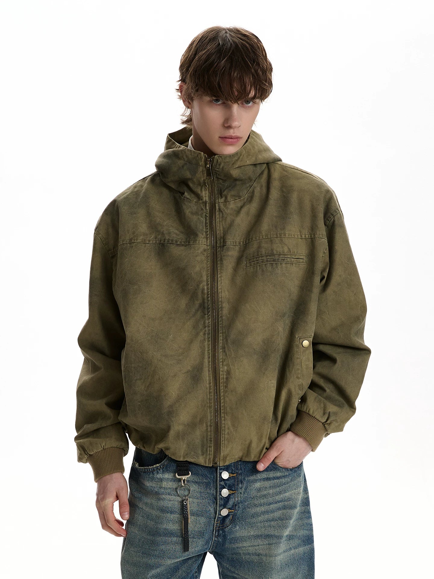 Heavy industry washed old tooling jacket loose short hooded jacket WY050