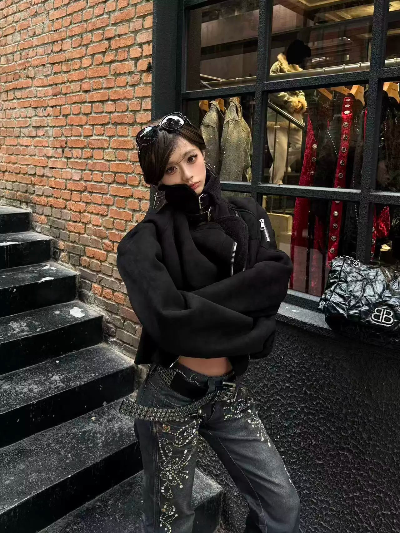 Winternew arrivalmen black warrior three-form diagonal zipper suede cashmere metal seat shan diao thickenedoutwear cotton coat for women  sinclun7883
